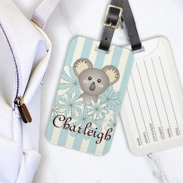Etiqueta De Bagagem Pastel Blue Stripe Cute Baby Koala Kids