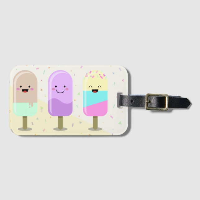 Etiqueta De Bagagem Pastel Chibi Ice Lollies Cute Personalizado (Frente Horizontal)
