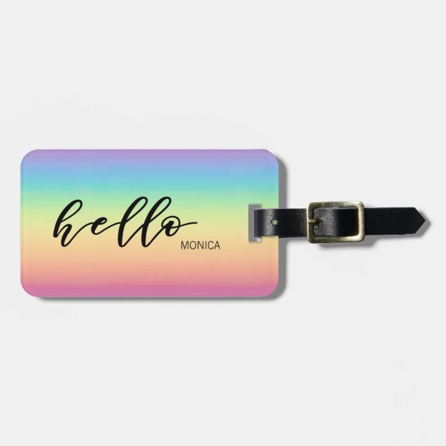 Etiqueta De Bagagem Pastel Rainbow Chic Personalizado (Frente Horizontal)