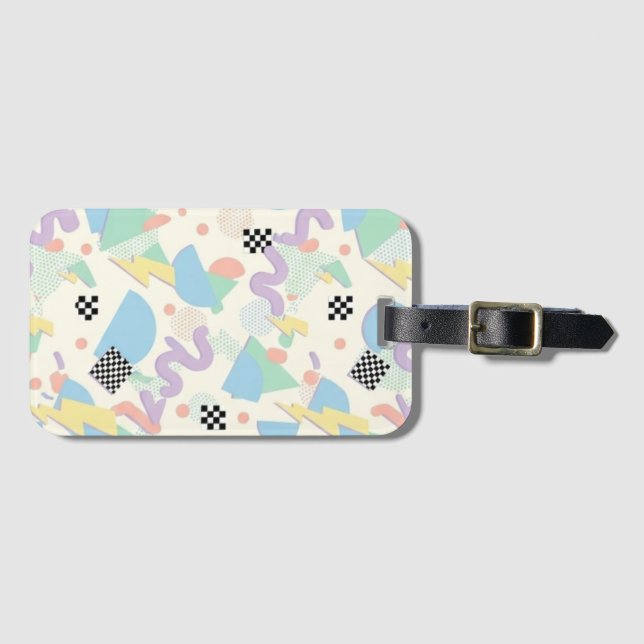 Etiqueta De Bagagem Pastel Retro Memphis Pattern Swirls (Frente Horizontal)