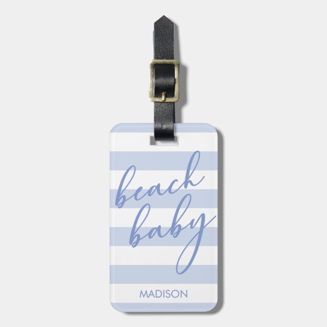 Etiqueta De Bagagem Pastel Stripes Beach Baby (Frente Vertical)