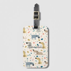 Etiqueta De Bagagem Pastel Terrazzo Funny Cute Dog Patterno