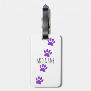 Etiqueta De Bagagem Pata de Cão Roxo Imprime o Nome Personalizado