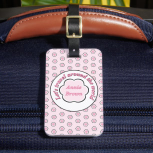 Etiqueta De Bagagem Pata de Gato Rosa Fofa Vamos Viajar Pelo Mundo