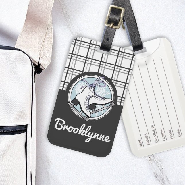 Etiqueta De Bagagem Patinação de gelo Moderna do Tartan Personalizada (Criador carregado)