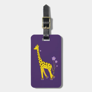 Etiqueta De Bagagem Patinagem de rolo engraçada do girafa dos desenho
