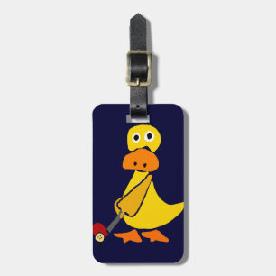 Etiqueta De Bagagem Pato engraçado que joga a arte do primitivo do