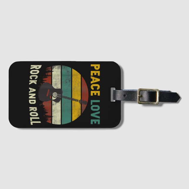 Etiqueta De Bagagem Peace Love & Rock & Roll Guitar Player V (Frente Horizontal)