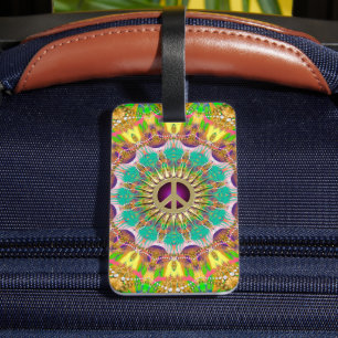 Etiqueta De Bagagem Peace Sun Happy Hippie Colorful Mandala