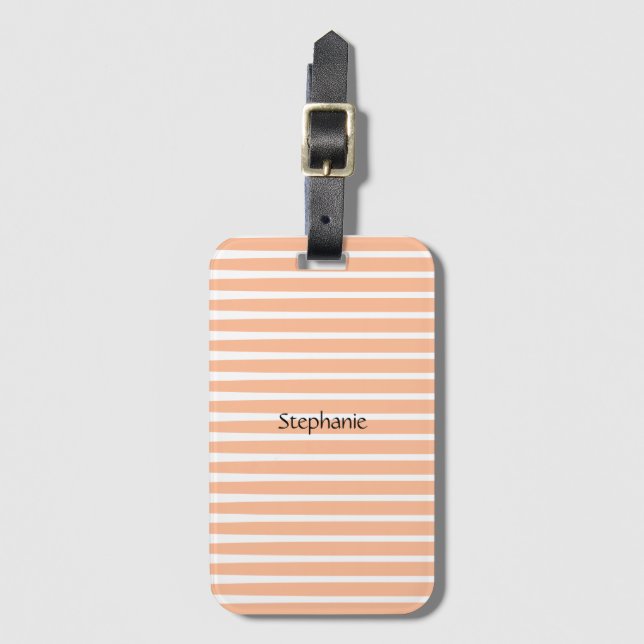Etiqueta De Bagagem Peach Fuzz Monograma Nome Personalizado Stripes 20 (Frente Vertical)