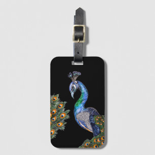 Etiqueta De Bagagem Peacock de Aquarela Elegante