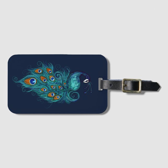 Etiqueta De Bagagem Peacock Feather Teal Peacocks (Frente Horizontal)