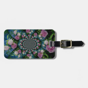 Etiqueta De Bagagem Pedônio branco-rosa, cor-de-água floral, mandala