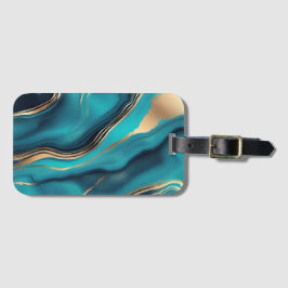 Etiqueta De Bagagem Pedra mármore Dourada azul