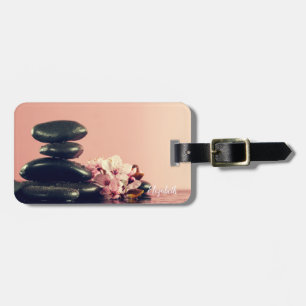 Etiqueta De Bagagem Pedras Zen Pretas Flores