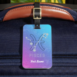 Etiqueta De Bagagem Peixes Constelação de Horoscópio com Sinal de Estr