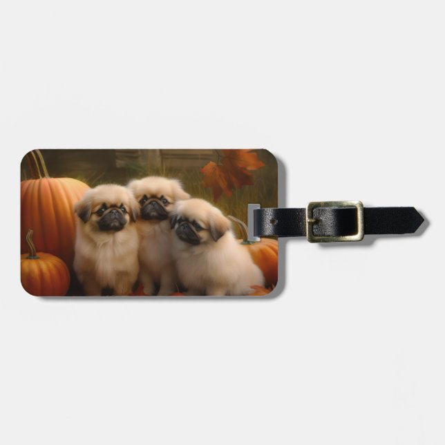 Etiqueta De Bagagem Pekingese Puppy Autumn Delight Pumpkin (Frente Horizontal)