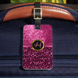 Etiqueta De Bagagem Pele e relha do Leopardo cor-de-rosa - Monograma
