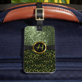 Etiqueta De Bagagem Pele e relva de animais leopardo verdes - Monogram