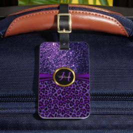Etiqueta De Bagagem Pele-leopardo-púrpura e relva - Monograma