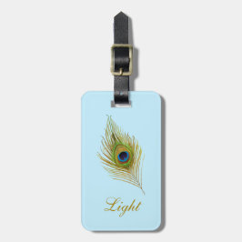 Etiqueta De Bagagem pena de pavão & caligrafia em azul claro