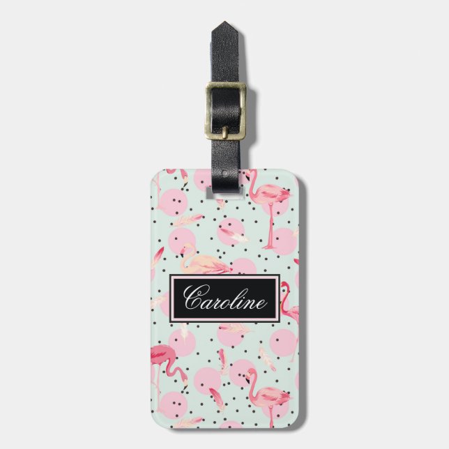 Etiqueta De Bagagem Penas do flamingo em bolinhas (Frente Vertical)