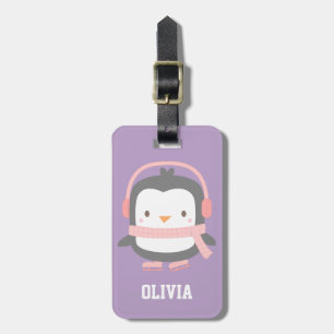 Etiqueta De Bagagem Pengim Fofa Roxo Meninas Personalizado Roxo