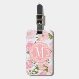 Etiqueta De Bagagem Peônia cor-de-rosa floral dos rosas do vintage