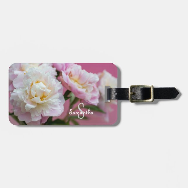 Etiqueta De Bagagem Peônias Rosa (Frente Horizontal)