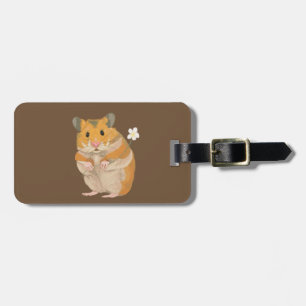 Etiqueta De Bagagem Pequeno Hamster bonito segurando uma flor