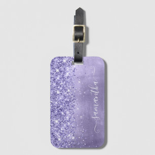 Etiqueta De Bagagem Periwinkle Glitter Lavanda Blue Girly Signature