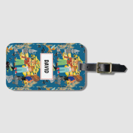 Etiqueta De Bagagem Personagens engraçados de azul escuro