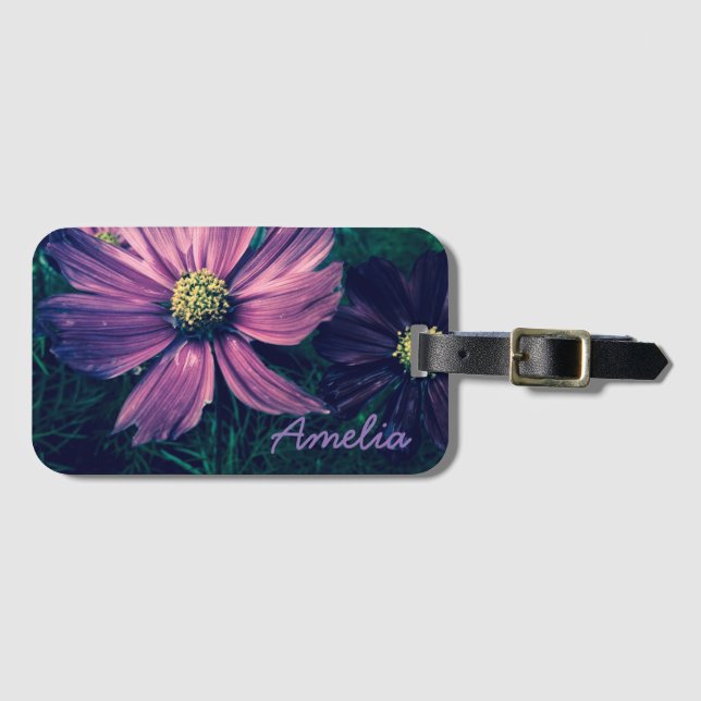 Etiqueta De Bagagem Personalised Dark Purple Flowers (Frente Horizontal)