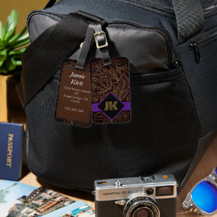 Etiqueta De Bagagem personalização do monograma do padrão floral vinta