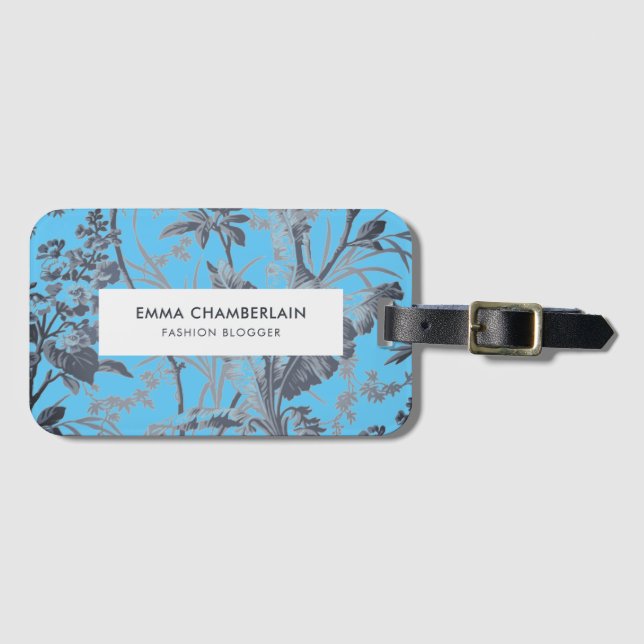 Etiqueta de Bagagem Personalizada Botanical Blue C (Frente Horizontal)
