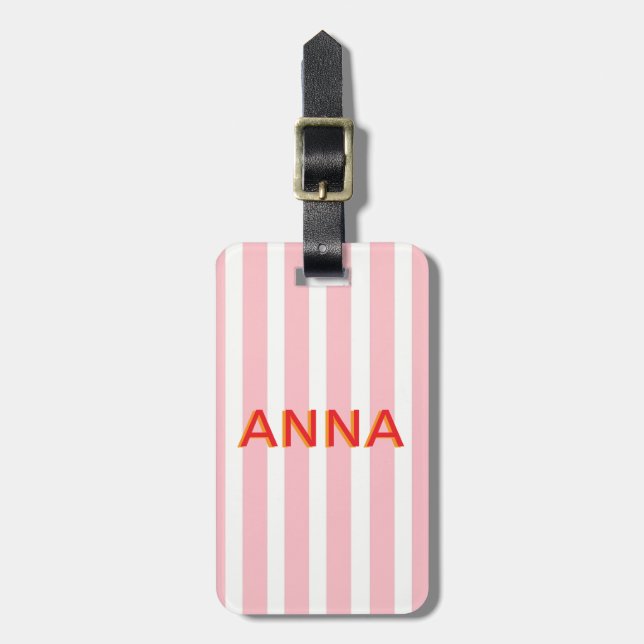Etiqueta de Bagagem Personalizada com Listra Rosa  (Frente Vertical)