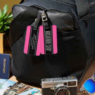 Etiqueta de bagagem personalizada com listras rosa