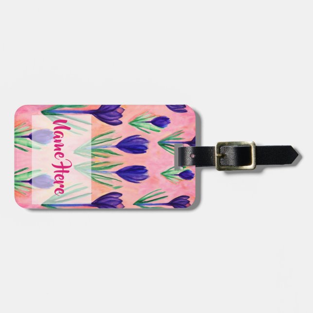 Etiqueta de Bagagem Personalizada Floral de Primav (Frente Horizontal)