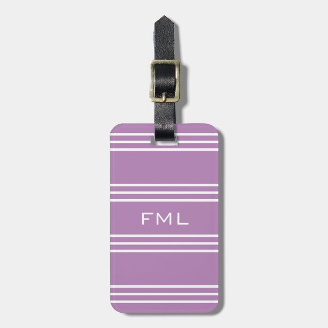 Etiqueta de bagagem personalizada Lilac Stripes (Frente Vertical)