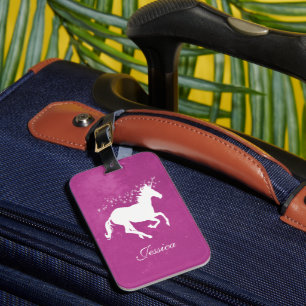 Etiqueta de Bagagem Personalizada Magenta Unicorn