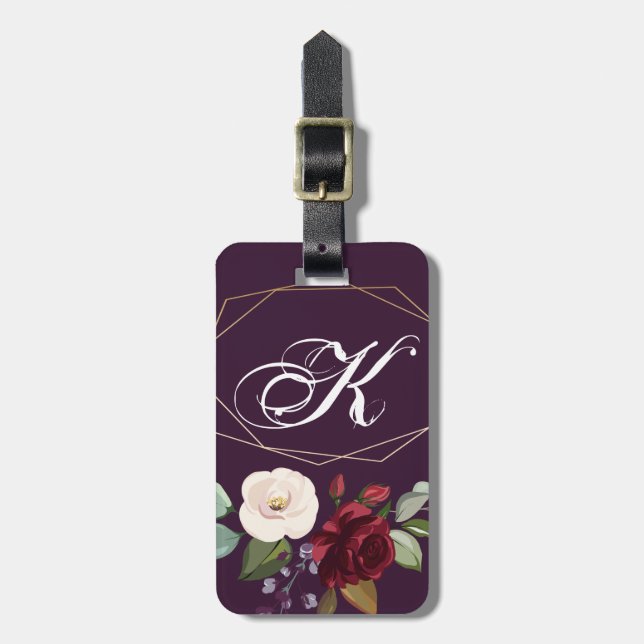 Etiqueta de Bagagem Personalizada Plum Rosas Roxos (Frente Vertical)
