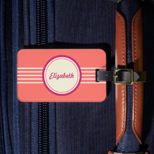 Etiqueta de Bagagem Personalizada Retro Coral Verm