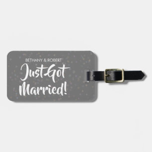 Etiqueta De Bagagem Personalizado Acaba de Casar Confete Prateado
