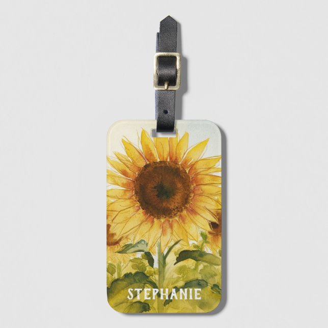 Etiqueta De Bagagem Personalizado Adicione Seu Nome Girassol (Frente Vertical)