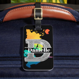 Etiqueta De Bagagem Personalizado D Monograma Inicial de Prata Seu Nom