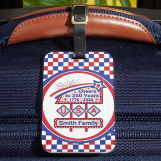 Etiqueta De Bagagem Personalizado EUA 250 – Marquee Retro Patriótico