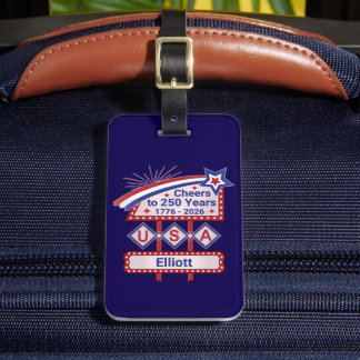 Etiqueta De Bagagem Personalizado EUA 250 – Marquee Retro Patriótico