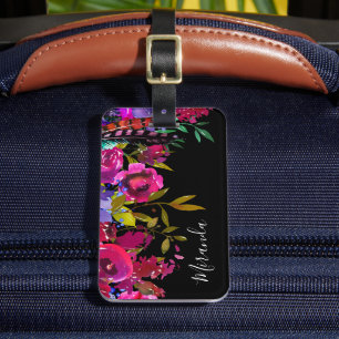 Etiqueta De Bagagem Personalizado Floral Bold Boho Monograma