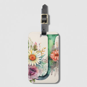 Etiqueta De Bagagem Personalizado - Letra J Daisy Floral Watercolor