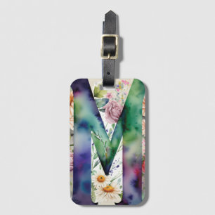 Etiqueta De Bagagem Personalizado - Letra M Daisy Floral Watercolor